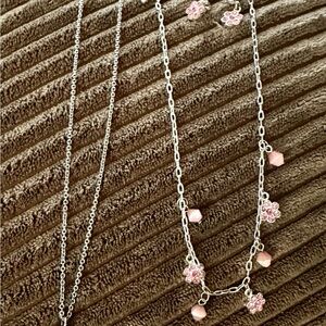 Elegant Silver and Pink Floral Necklace Set